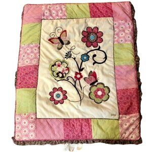 Cocalo Baby Crib Quilt Baby Blanket Girls Used Reversible Pink Green Brown